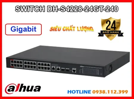 Lắp đặt camera SWITCH 28 PORT DH-S4228-24GT-240 DAHUA POE
