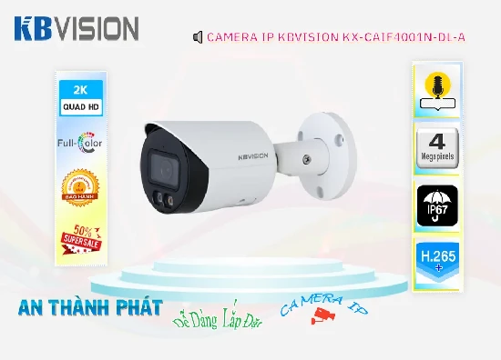  Lắp camera IP KX-CAiF4001N-DL-A chính hãng Kbvision cung cấp hình ảnh có độ phân giải siêu nét, khả năng tiết kiệm dung lượng lưu trữ, phát hiện chuyển động phát sáng đèn LED, tầm xa hồng ngoại và đèn LED 30m, khả năng tùy chỉnh chế độ trực tiếp trên điện thoại, hỗ trợ chức năng IVS, tích hợp mic ghi âm