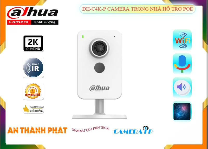 Camera Dahua DH-C4K-P, camera ip wifi DH-C4K-P, camera quan sát DH-C4K-P, camera giám sát DH-C4K-P, camera DH-C4K-P hỗ trợ POE, camera cube DH-C4K-P giá rẻ, camera DH-C4K-P đàm thoại 2 chiều, camera DH-C4K-P chính hãng