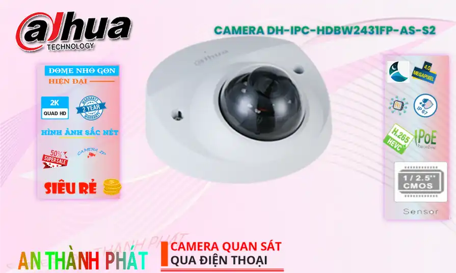 🌟👌 DH-IPC-HDBW2431FP-AS-S2 Dahua đang khuyến mãi