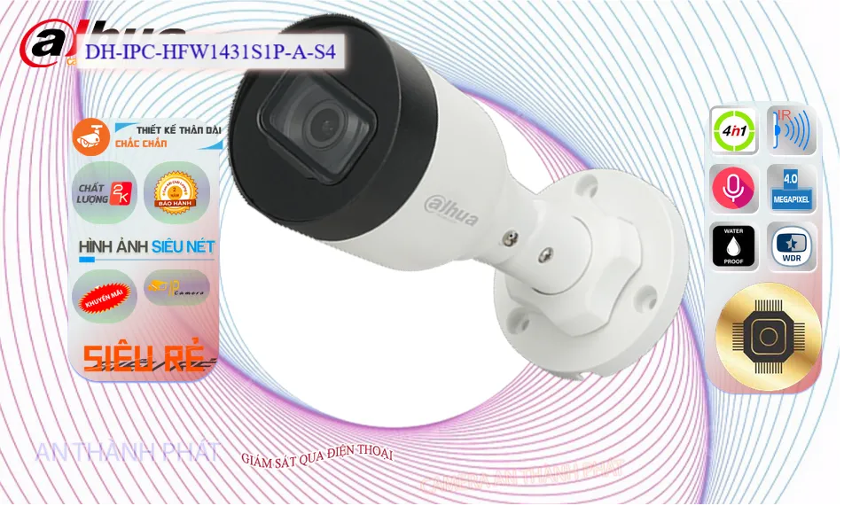 Camera Dahua DH-IPC-HFW1431S1P-A-S4 Camera Dahua DH-IPC-HFW1431S1P-A-S4