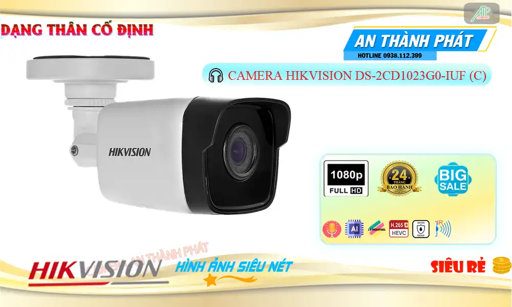 DS-2CD1023G0-IUF (C) sắc nét Hikvision
