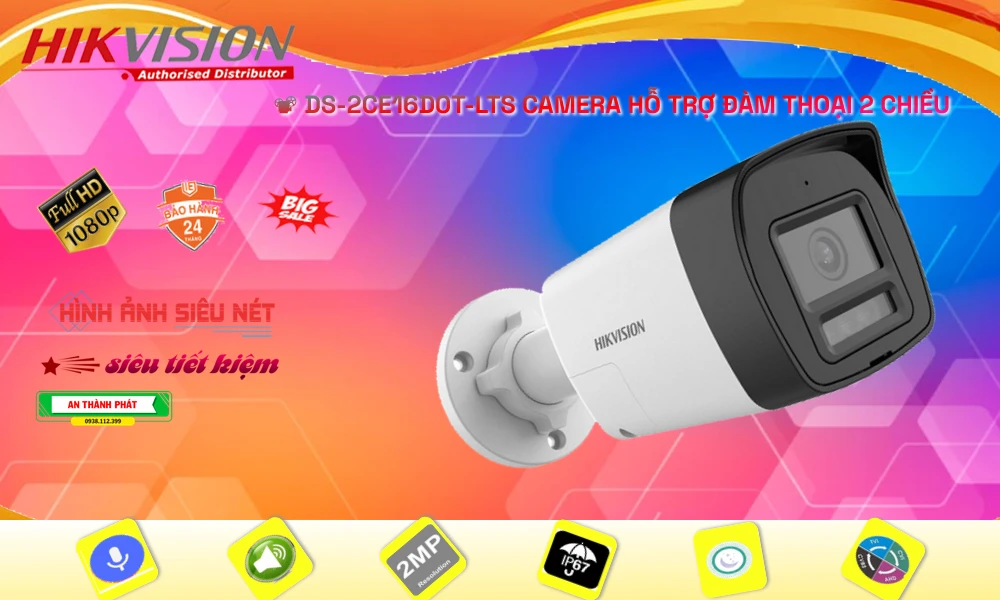 Công Nghệ HD trang bị đặt biệt Mic và Loa , hỗ trợ đàm thoại 2 chiều DS-2CE16D0T-LTS sắc nét Hikvision
