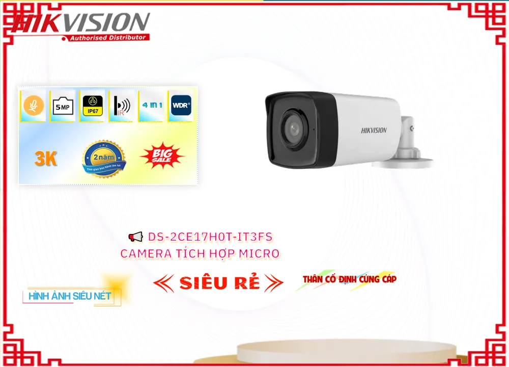 DS-2CE17H0T-IT3FS Camera Thu Âm DS-2CE17H0T-IT3FS Camera Thu Âm