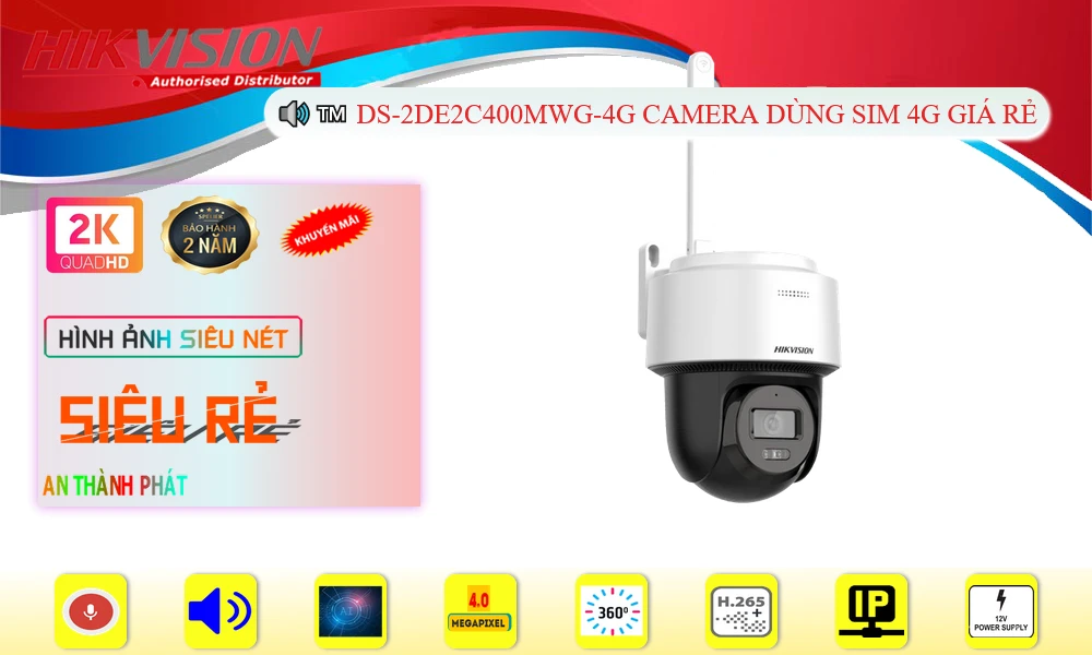 Camera Hikvision DS-2DE2C400MWG-4G Tích Hợp Sim 4G
