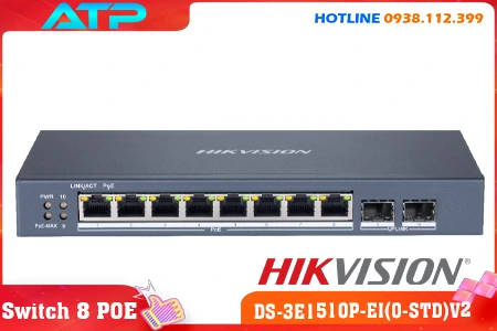 Switch PoE DS-3E1510P-EI(O-STD)V2, Bộ chia mạng DS-3E1510P-EI(O-STD)V2, Switch 8 cổng PoE DS-3E1510P-EI(O-STD)V2, Bộ chia mạng DS-3E1510P-EI(O-STD)V2, Switch quản lý DS-3E1510P-EI(O-STD)V2, Switch cấp nguồn PoE DS-3E1510P-EI(O-STD)V2, Hikvision DS-3E1510P-EI(O-STD)V2