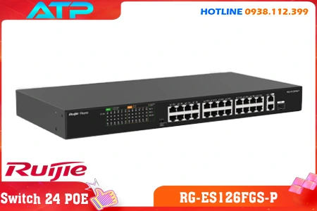 Switch PoE RG-ES126FGS-P, Thiết bị mạng RG-ES126FGS-P, Switch Ruijie RG-ES126FGS-P 24 cổng, Bộ chia mạng RG-ES126FGS-P, Switch không quản lý RG-ES126FGS-P, Switch cấp nguồn PoE RG-ES126FGS-P, Thiết bị chuyển mạch RG-ES126FGS-P