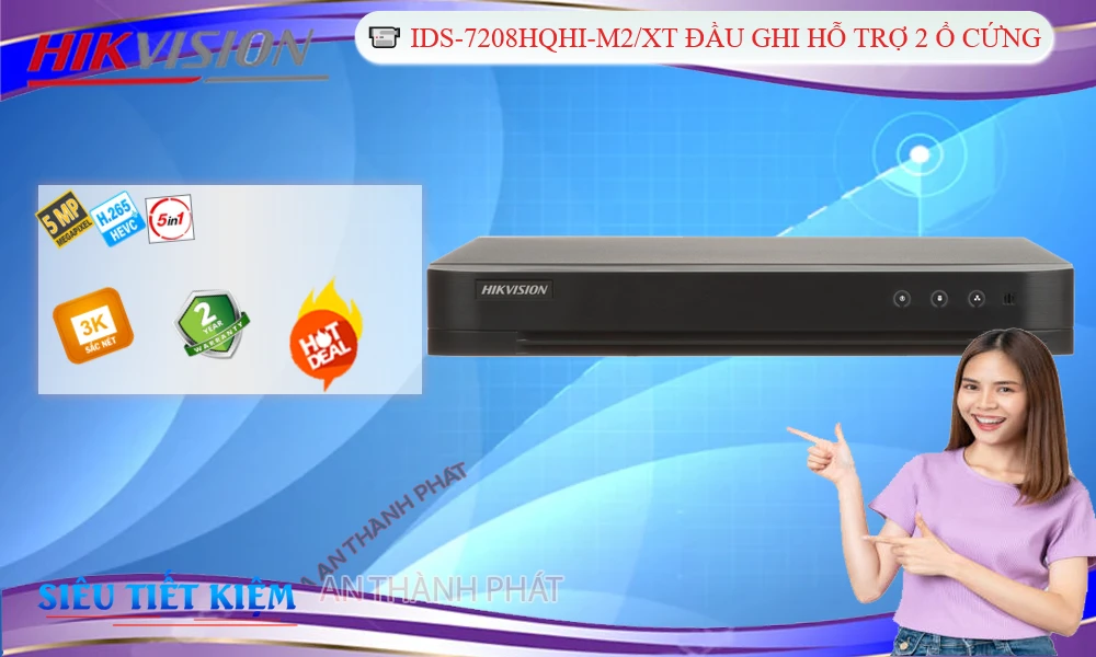Đầu Thu KTS Hikvision iDS-7208HQHI-M2/XT Hỗ Trợ 2 Ổ Cứng